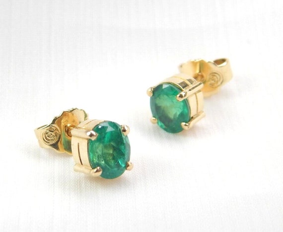 Colombian Emerald Stud Earrings Round 1.53 Cts 18… - image 3