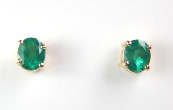 Colombian Emerald Stud Earrings Round 1.53 Cts 18… - image 2