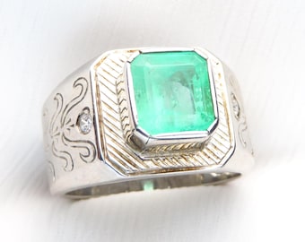 Colombian Emerald Ring 4.00 Cts Square Shape Silver Size 10.5 US Muzo Mines