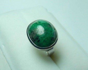 Colombian Emerald Ring Large Oval Shape 15.00 Cts Silver 950 F. Size 8.5 Muzo Mines