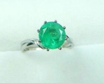 Colombian Emerald Ring Round 1.60 Cts Platinum Size 6.75 Fine Jewelry Muzo Mines