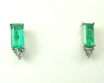 Colombian Emerald & Diamond Earrings 1.27 Cts 18K White Gold Fine Jewelry Muzo Mines