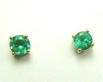 Colombian Emerald Stud Earrings Round 0.91 Cts 18K Yellow Gold Jewelry Muzo Mines