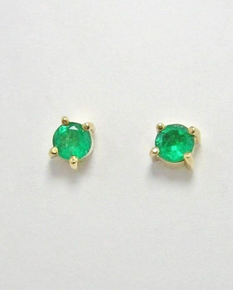 Colombian Emerald Stud Earrings Round 0.42 Cts 18K Yellow Gold Fine Jewelry Muzo Mines image 10