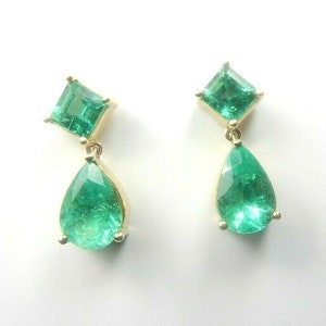 Kolumbianischer Smaragd Ohrringe 5,17 Cts Pear Form 18K Gelbgold Fine Jewelry Muzo Mines