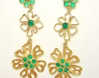 Colombian Emerald Earrings 1.89 Cts 18K Yellow Gold Floral Motif Fine Jewelry Muzo Mines