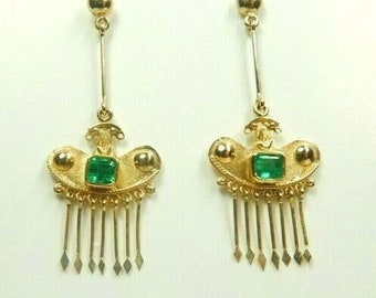Colombian Emerald Earrings 0.46 Cts 18K Yellow Gold Pre-Colombian Style Jewelry Muzo Mines