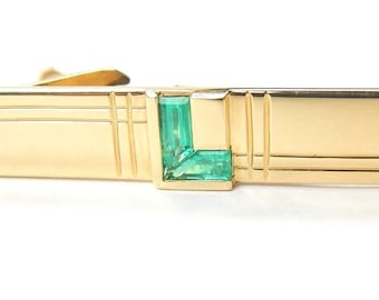 Colombian Emerald 0.85 Carats Tie Clip 18K Yellow Gold Jewelry Muzo Mines