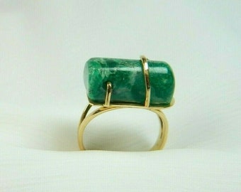 Colombian Cabochon Emerald Ring 14.00 Cts 18K Gold Size 7.50 US Muzo Mines
