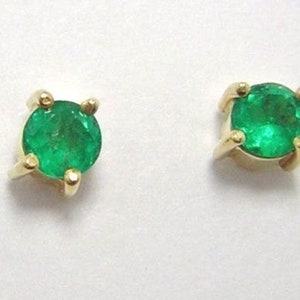 Colombian Emerald Stud Earrings Round 0.42 Cts 18K Yellow Gold Fine Jewelry Muzo Mines image 2