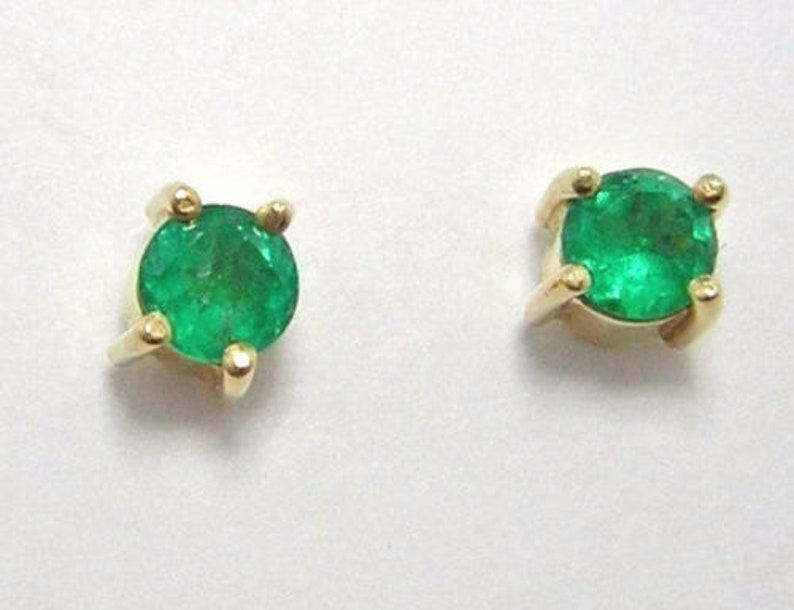 Colombian Emerald Stud Earrings Round 0.42 Cts 18K Yellow Gold Fine Jewelry Muzo Mines image 2
