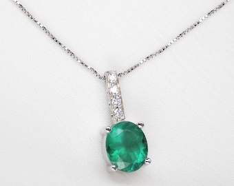Colombian Emerald & Diamond Pendant 1.36 TCW Oval Shape 18K White Gold Muzo Mines