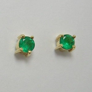 Colombian Emerald Stud Earrings Round 0.42 Cts 18K Yellow Gold Fine Jewelry Muzo Mines image 6