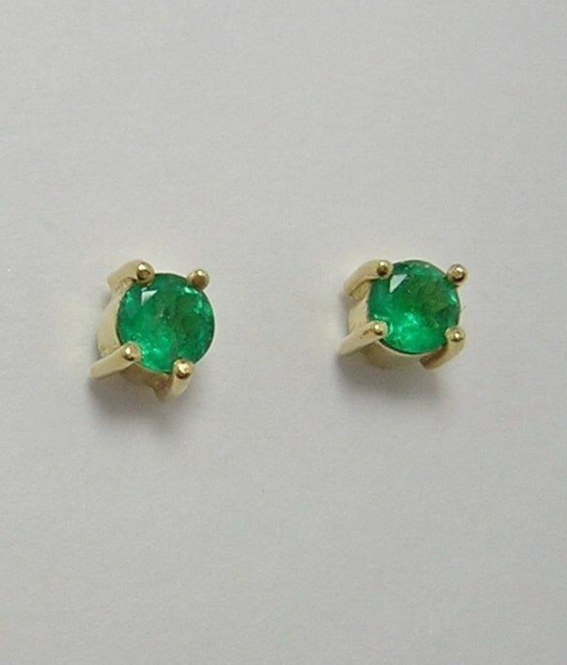 Colombian Emerald Stud Earrings Round 0.42 Cts 18K Yellow Gold Fine Jewelry Muzo Mines image 6