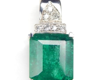 Colombian Emerald & Diamond Pendant 5.17 TCW Emerald Cut Emerald 18K White Gold Muzo Mines