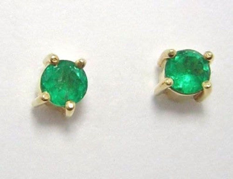 Colombian Emerald Stud Earrings Round 0.42 Cts 18K Yellow Gold Fine Jewelry Muzo Mines image 1