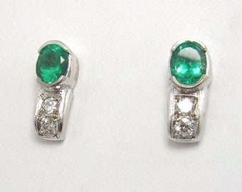 Colombian Emerald Diamond Earrings 1.65 CTW 18K White Gold Fine Jewelry Muzo Mines