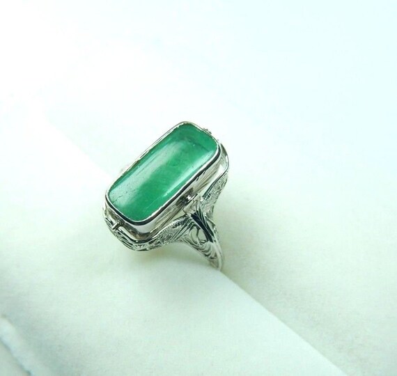 Colombian Emerald Art Deco Reversible Ring 3.82 C… - image 6