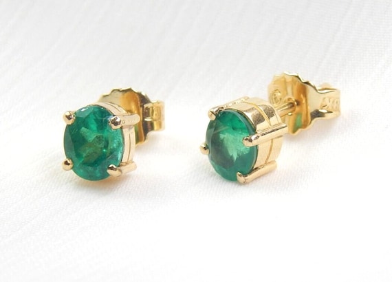 Colombian Emerald Stud Earrings Round 1.53 Cts 18… - image 1