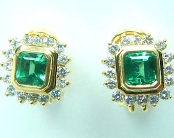 Colombian Emerald Diamond Earrings 1.80 CTW 18K Yellow Gold Fine Jewelry Muzo Mines