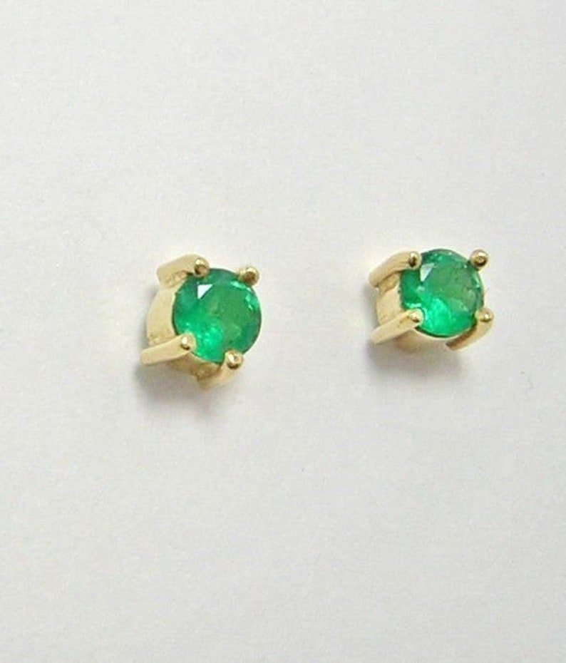 Colombian Emerald Stud Earrings Round 0.42 Cts 18K Yellow Gold Fine Jewelry Muzo Mines image 9