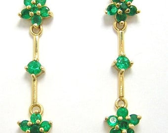 Colombian Round Emerald Hanging Earrings 1.44 Cts Muzo Mines 18K Yellow Gold Fine Jewelry