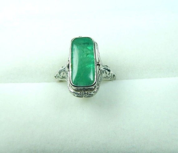 Colombian Emerald Art Deco Reversible Ring 3.82 C… - image 1
