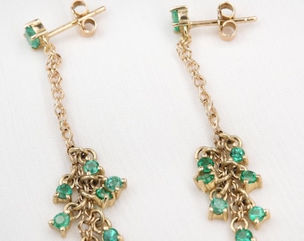 Colombian Emerald Dangle Earrings 1.32Ct Round 18K Yellow Gold Fine Jewelry Muzo Mines