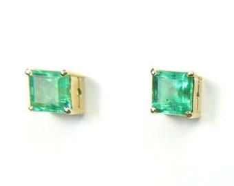 Colombian Emerald Stud Earrings 2.68 Cts 18K Yellow Gold Fine Jewelry Muzo Mines