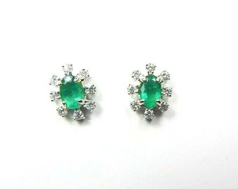 Colombian Emerald & Diamond Earrings 1.48 Cts 18K White Gold Fine Jewelry Muzo Mines
