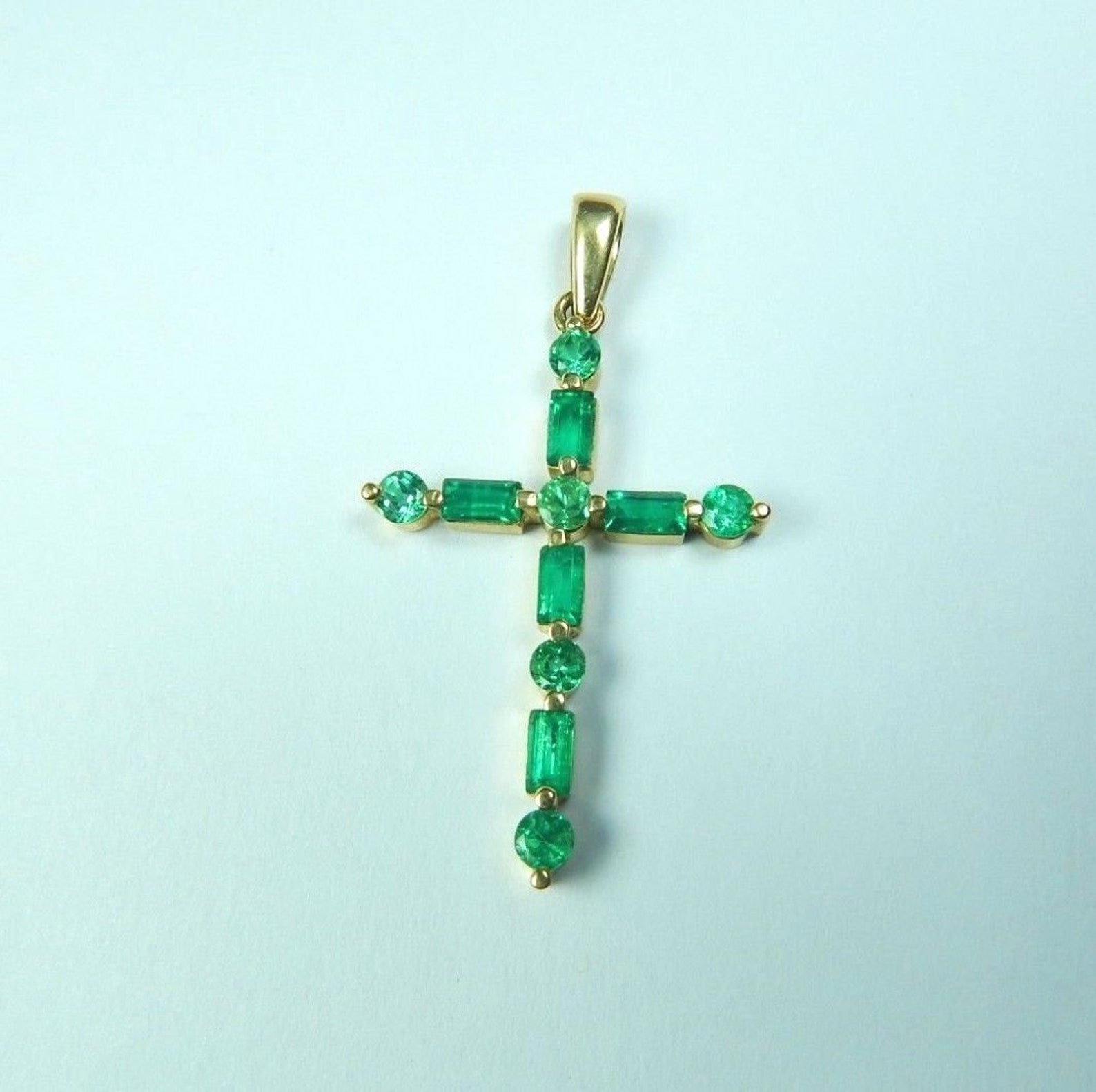 Colombian Emerald Cross Pendant 2.53 TCW 18K Yellow Gold Fine | Etsy
