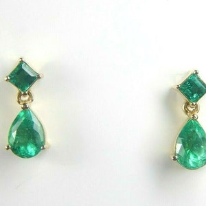 Kolumbianischer Smaragd Ohrringe 2,31 Cts Birnenform 18K Gelbgold Fine Jewelry Muzo Mines
