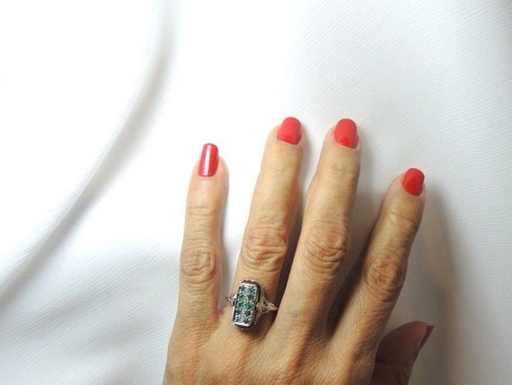 Colombian Emerald Art Deco Reversible Ring 3.82 C… - image 7