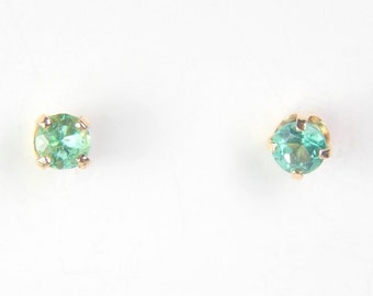 Colombian Emerald Stud Earrings Round .38 Cts 14K Yellow Gold Fine Jewelry Muzo Mines