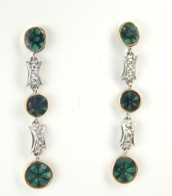 Colombian Trapiche Emerald Dangle Earrings 1.80 Ct