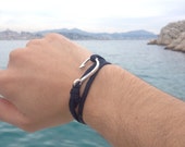 Blue cord and silver fish hook bracelet