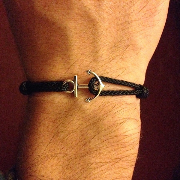 Bracelet petite ancre avec cordon marin