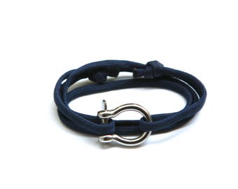Bracelet Manille cordon bleu marine