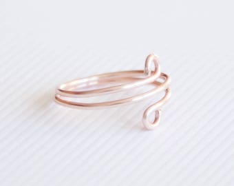 Wire Rose Gold Ring, Boho Stacking Ring, Adjustable Ring for Women, Rose Gold Twist Ring