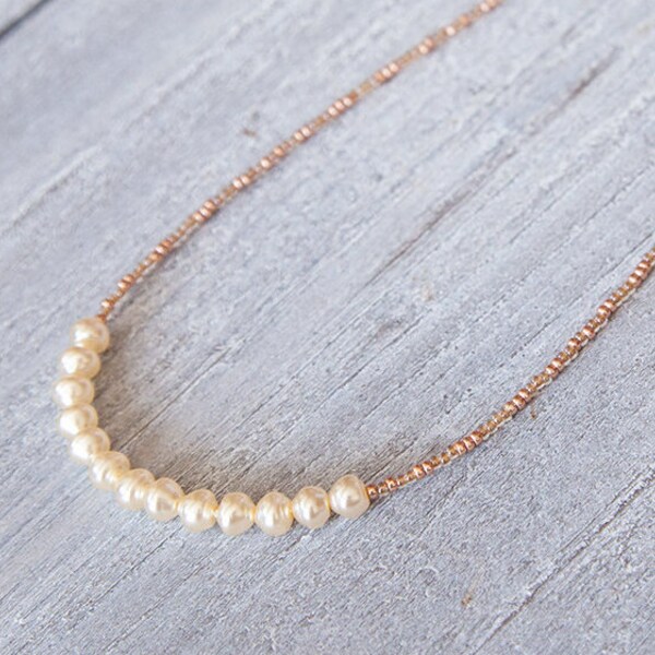 Dainty Rose Gold Necklace Modern Pearl Necklace Champagne Gold Necklace Weddings Bridesmaid Jewelry Bridesmaid Necklace Fall Wedding Jewelry