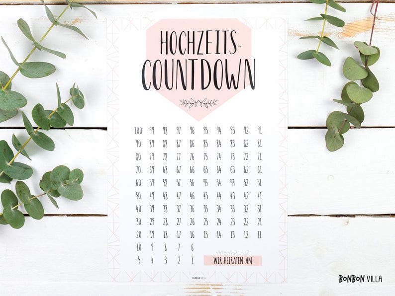 Wedding Countdown Engagement Gift Wedding Calendar 100 Days Etsy