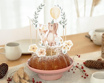 Children's birthday decoration forest animals, cake topper set, muffin topper, birthday garland, table decoration for children's birthday, cake decoration