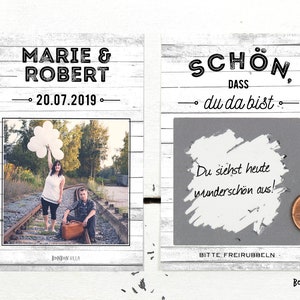 Personalisierte Rubbellose mit eigenem Foto, 100 Stück, individuelles Gastgeschenk zur Hochzeit, Brautpaar, mit Hochzeitsdatum, Highlight