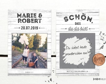 Personalisierte Rubbellose mit eigenem Foto, 100 Stück, individuelles Gastgeschenk zur Hochzeit, Brautpaar, mit Hochzeitsdatum, Highlight