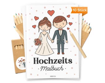 Wedding coloring book for children, set of 10 with colored pencils, children's wedding activity, wedding gift, coloring book for wedding