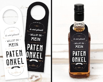 Gift idea for godfather, label to print, do you want to be my godfather, ask, digital PDF as download for bottleneck