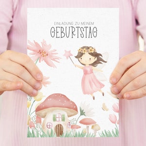 Einladung zum Kindergeburtstag Mädchen, Feengeburtstag Mädchengeburtstag, Feen Einladungskarte, DIN A6