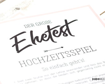 Hochzeitsspiel zum ausdrucken, der große Ehetest, Spiel für das Brautpaar, Lustig, Fragen, Idee, zur Hochzeit, Digitale PDF, Schuhspiel