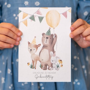 Einladungskarten Kindergeburtstag, Einladung Kindergeburtstag Bruno Bär, Waldtiere, DIN A6