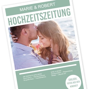 Vorlage Hochzeitszeitung, selber gestalten, Tipps und Ideen, 9 Muster zum herunterladen und ausdrucken, selber machen, deutsch Bild 1